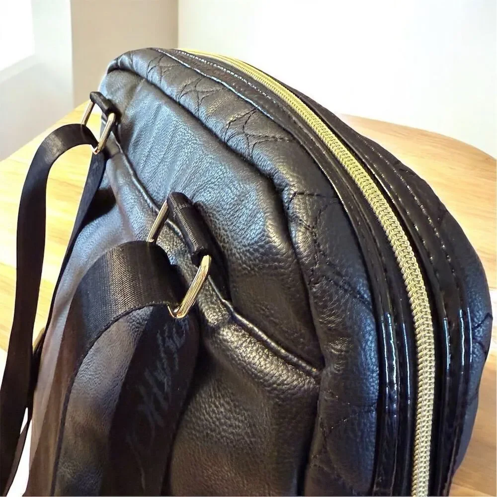 Betsey Johnson Large Quilted Heart Black Laptop Backpack Crossbody Floral Lining